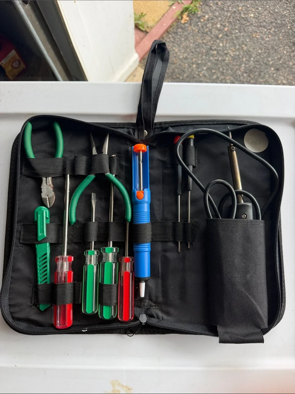 Electronics Repair Tool Kit - Black Case with Green & Red Hand Tools